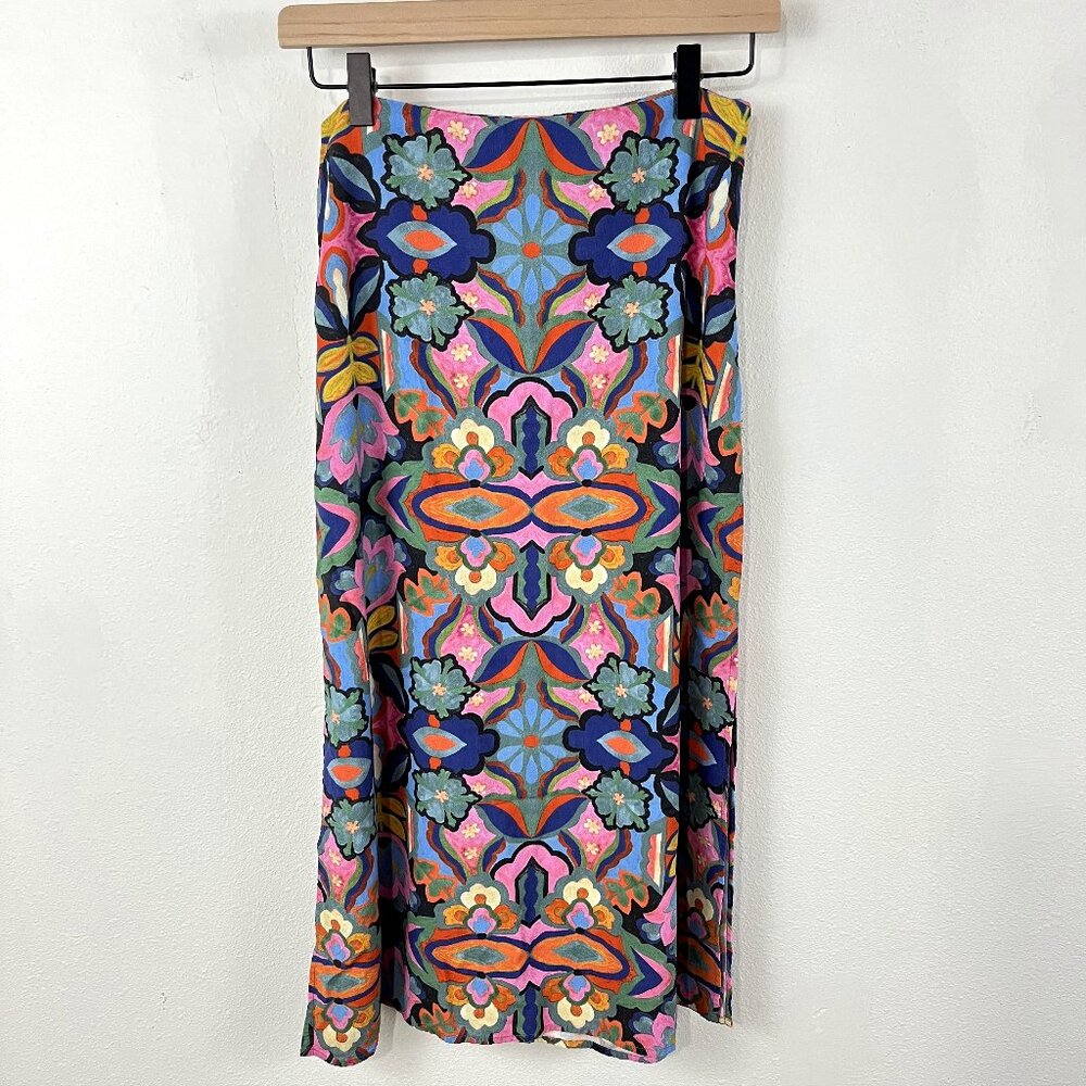 Marine Layer Multicolor Floral Midi Skirt — Pink, Blue, Orange